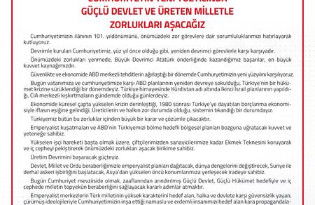 CUMHURİYETİN YENİ YÜZYILINDA GÜÇLÜ DEVLET VE ÜRETEN MİLLETLE ZORLUKLARI AŞACAĞIZ